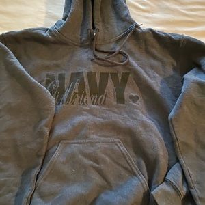 Navy girlfriend heavy weight sweatshirt with hood.